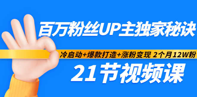 百万粉丝UP主独家秘诀:冷启动 爆款打造 涨粉变现2个月12W粉(21节视频课)