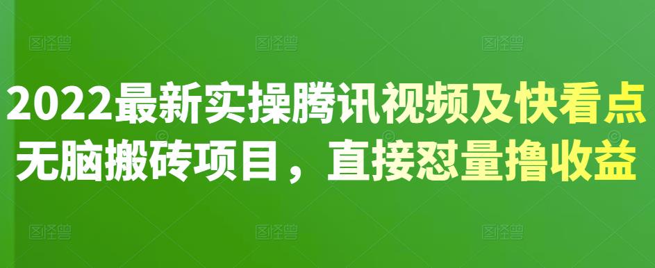 2022最新实操腾讯视频及快看点无脑搬砖项目,直接怼量撸收益