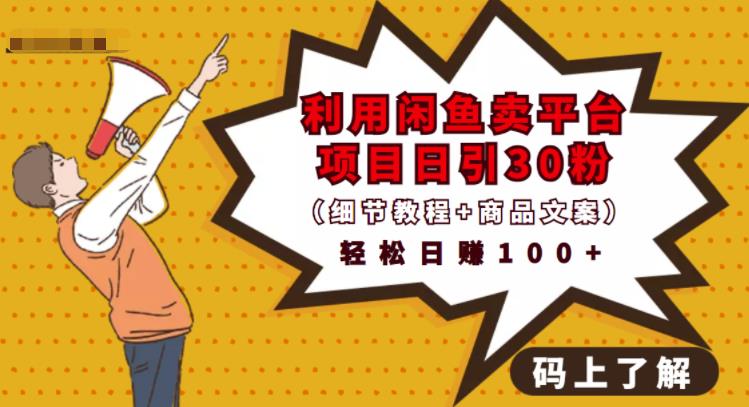 利用闲鱼卖平台项目课程资源日引流30 精准粉丝，轻松日赚100 ，积累人脉可实现二次变现（细节教程 商品文案）|媒矿库