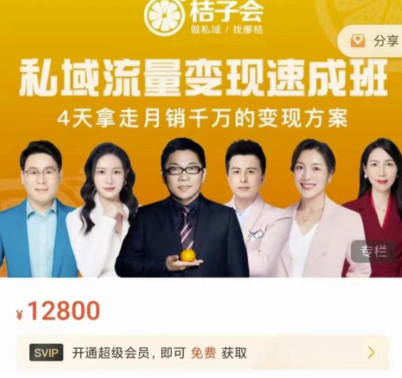 桔子会·私域流量变现速成班，4天拿走月销千万的变现方案 价值12800元|媒矿库