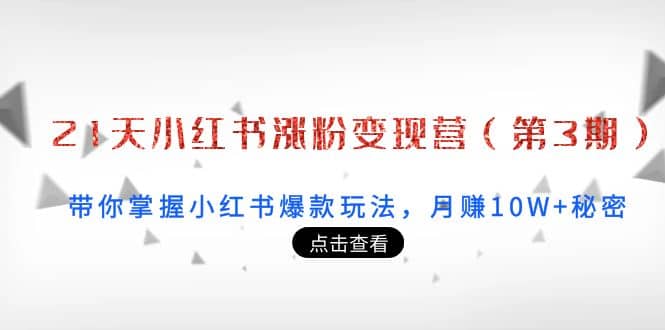 21天小红书涨粉变现营（第3期）：带你掌握小红书爆款玩法，月赚10W 秘密|媒矿库