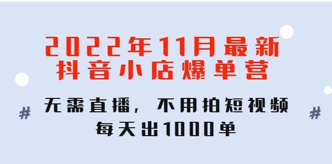 2022年11月最新抖音小店爆单训练营：无需直播，不用拍短视频，每天出1000单|媒矿库