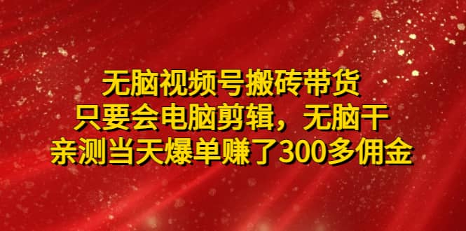无脑视频号搬砖带货,只要会电脑剪辑,无脑干|媒矿库