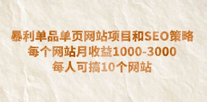 暴利单品单页网站项目和SEO策略 每个网站月收益1000-3000 每人可搞10个|媒矿库