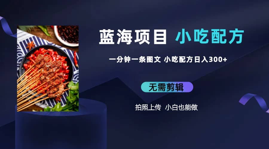 蓝海项目一分钟一条图文作品-日入300 小吃配方项目（附 684G小吃配方）|媒矿库