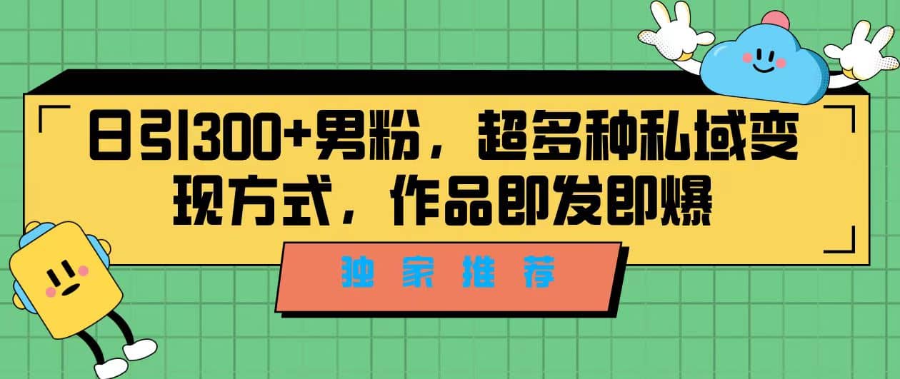独家推荐！日引300 男粉，超多种私域变现方式，作品即发即报|媒矿库