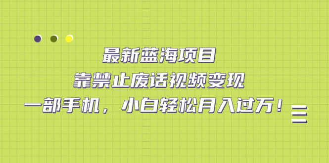 最新蓝海项目，靠禁止废话视频变现，一部手机，小白轻松月入过万！|媒矿库
