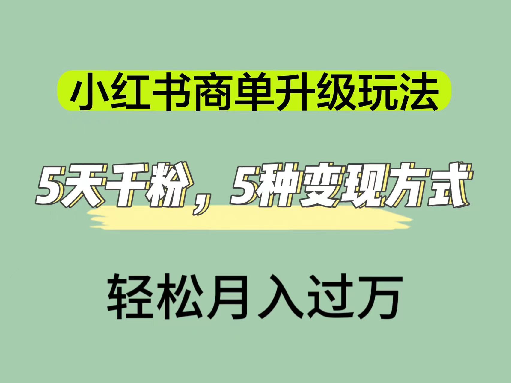 小红书商单升级玩法，5天千粉，5种变现渠道，轻松月入1万|媒矿库