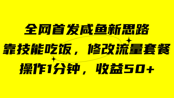 咸鱼冷门新玩法，靠“技能吃饭”，修改流量套餐，操作1分钟，收益50|媒矿库