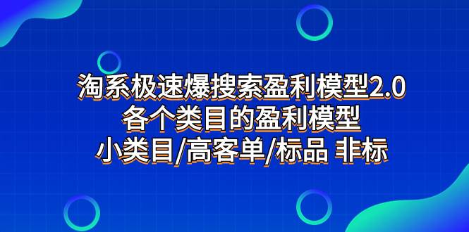 淘系极速爆搜索盈利模型2.0，各个类目的盈利模型，小类目/高客单/标品 非标|媒矿库