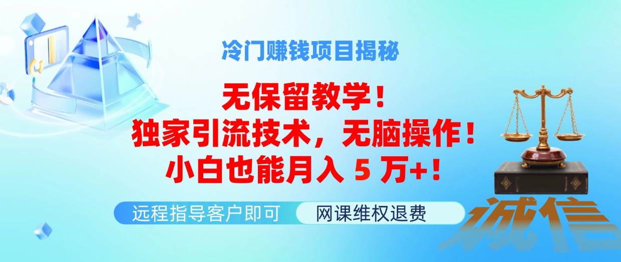 冷门赚钱项目无保留教学！独家引流技术，无脑操作！小白也能月入5万+！|媒矿库