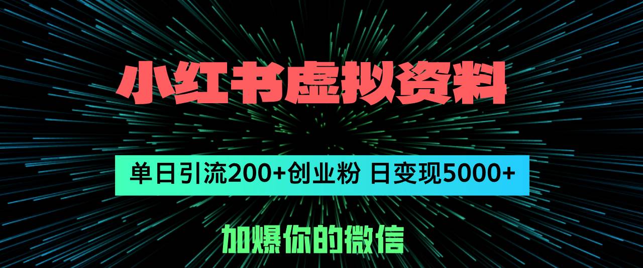 小红书虚拟资料日引流200+创业粉，单日变现5000+|媒矿库