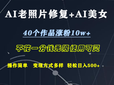 AI老照片修复+AI美女玩发  40个作品涨粉10w+  不花一分钱使用可灵  操作简单  变现方式多样话   轻松日去500+|媒矿库