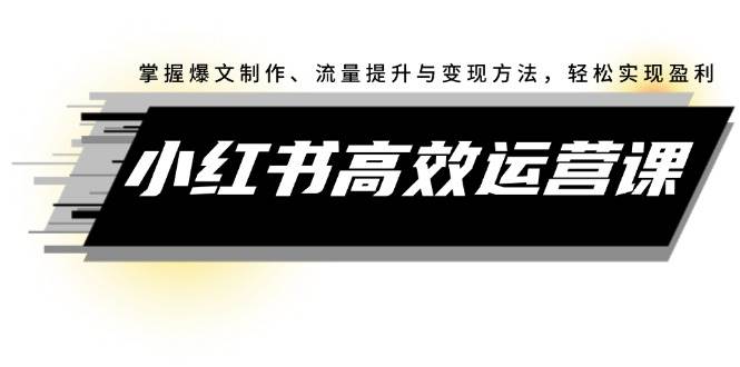 小红书高效运营课：掌握爆文制作、流量提升与变现方法，轻松实现盈利|媒矿库