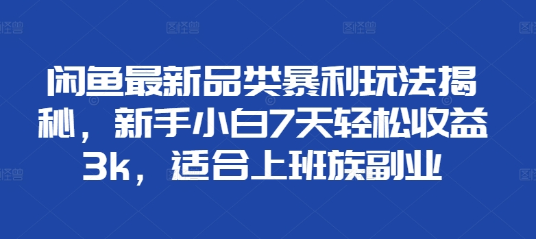 闲鱼最新品类暴利玩法揭秘，新手小白7天轻松赚3000+，适合上班族副业|媒矿库
