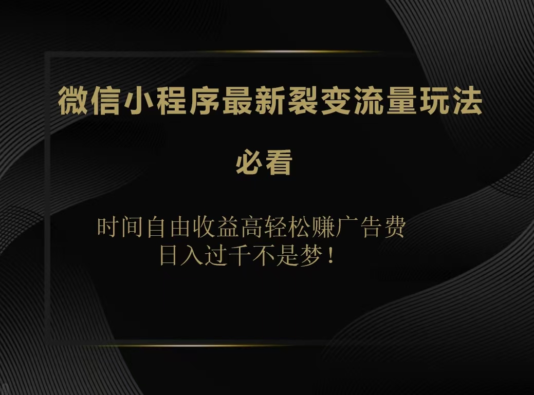 微信小程序最新裂变流量玩法，时间自由收益高轻松赚广告费，日入200-500+|媒矿库