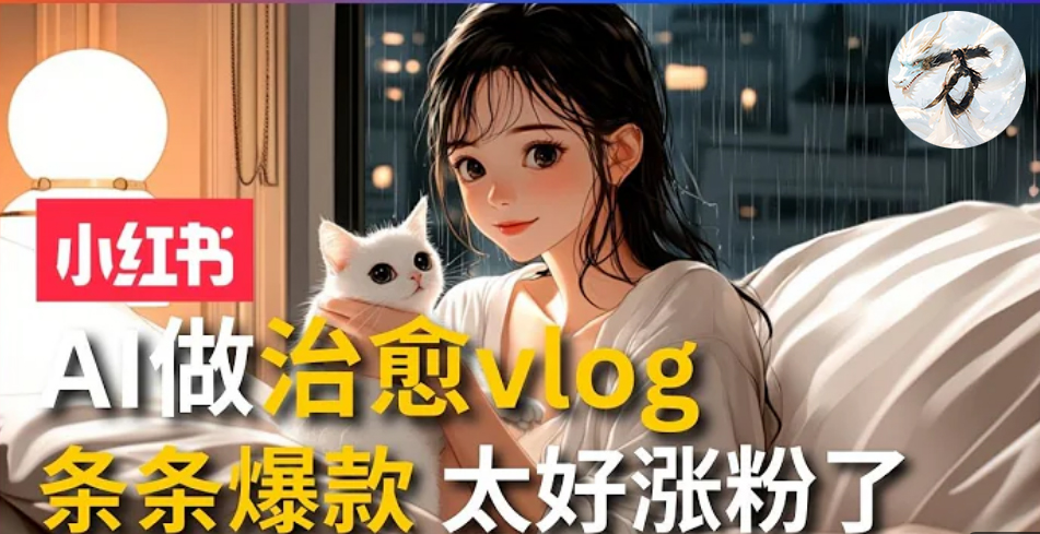 AI治愈系vlog动画视频，小红书7天 涨粉破千，商单报价1500+，0成本制作，日入2000+，有手就会 |媒矿库