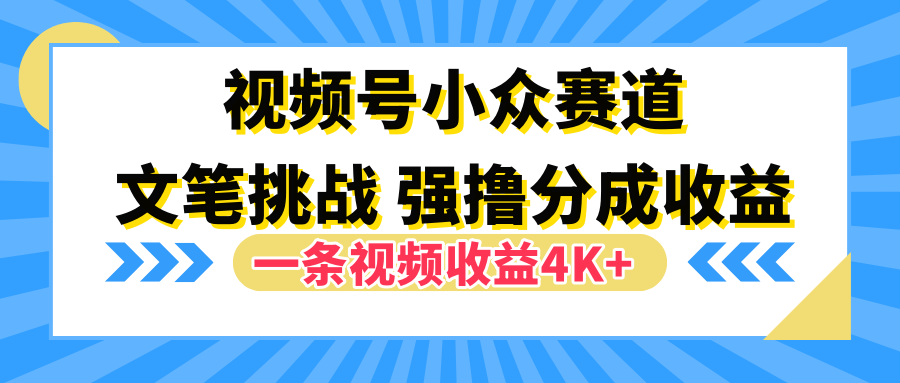 视频号小众赛道，文笔挑战，一条视频收益4K+|媒矿库