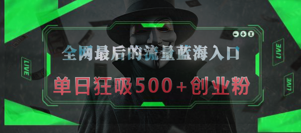 全网最后的流量蓝海入口，半小时引流50+创业粉，单日狂吸500+创业粉|媒矿库