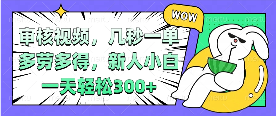 视频审核项目，几秒一单，多劳多得，新人小白一天轻松300+|媒矿库