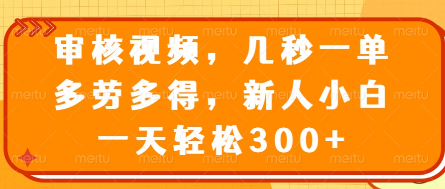 审核视频项目，几秒一单，多劳多得，新人小白一天轻松300+|媒矿库