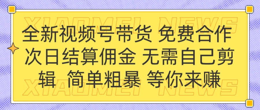 全新视频号 免费合作 佣金次日结算 无需自己剪辑|媒矿库