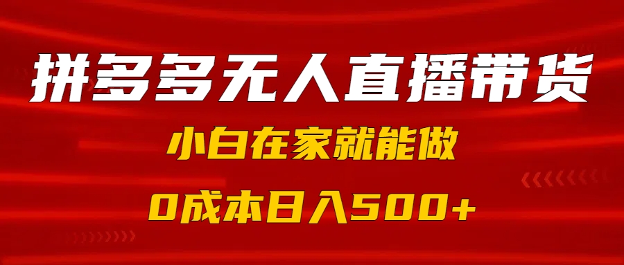 拼多多无人直播带货，小白在家就能做，0成本日入500+|媒矿库