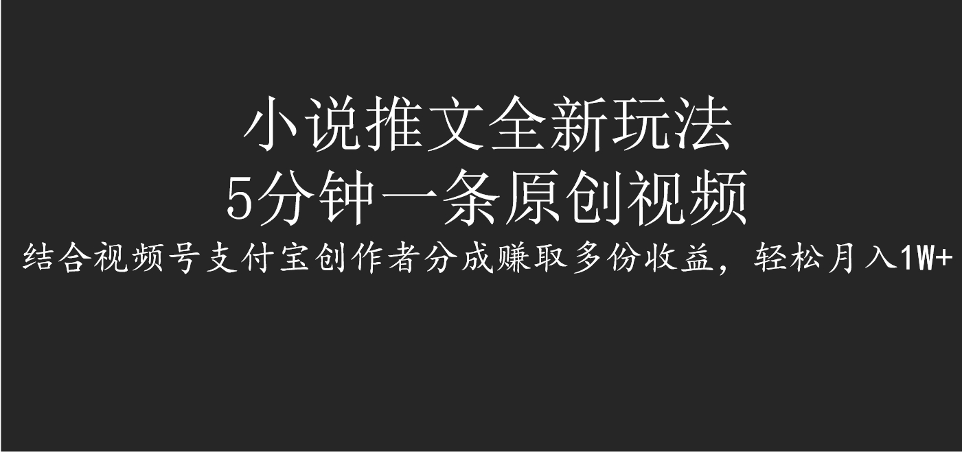 小说推文全新玩法，5分钟一条原创视频，结合视频号支付宝创作者分成赚取多份收益，轻松月入1W+|媒矿库