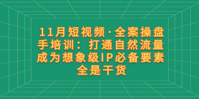 11月短视频·全案操盘手培训:打通自然流量 成为想象级IP必备要素 全是干货|媒矿库