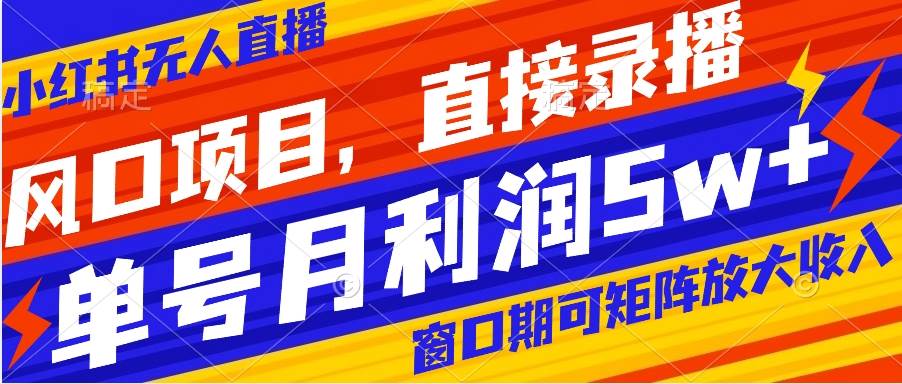 风口项目,小红书无人直播带货,直接录播,可矩阵,月入5w|媒矿库