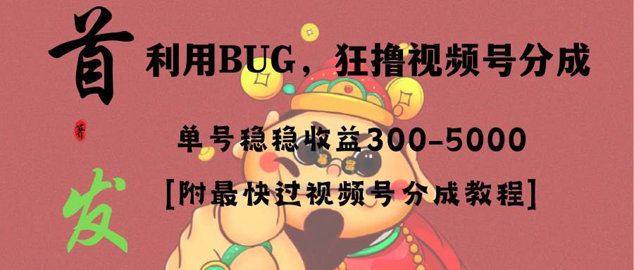 全网独家首发，视频号BUG，超短期项目，单号每日净收益300-5000！|媒矿库