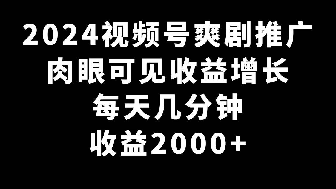 2024视频号爽剧推广，肉眼可见的收益增长，每天几分钟收益2000+|媒矿库