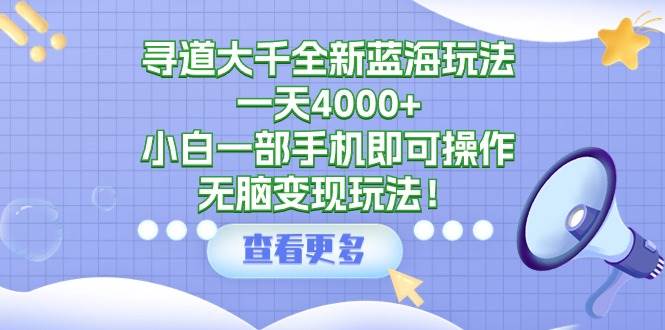 寻道大千全新蓝海玩法,一天4000+,小白一部手机即可操作,无脑变现玩法!|媒矿库