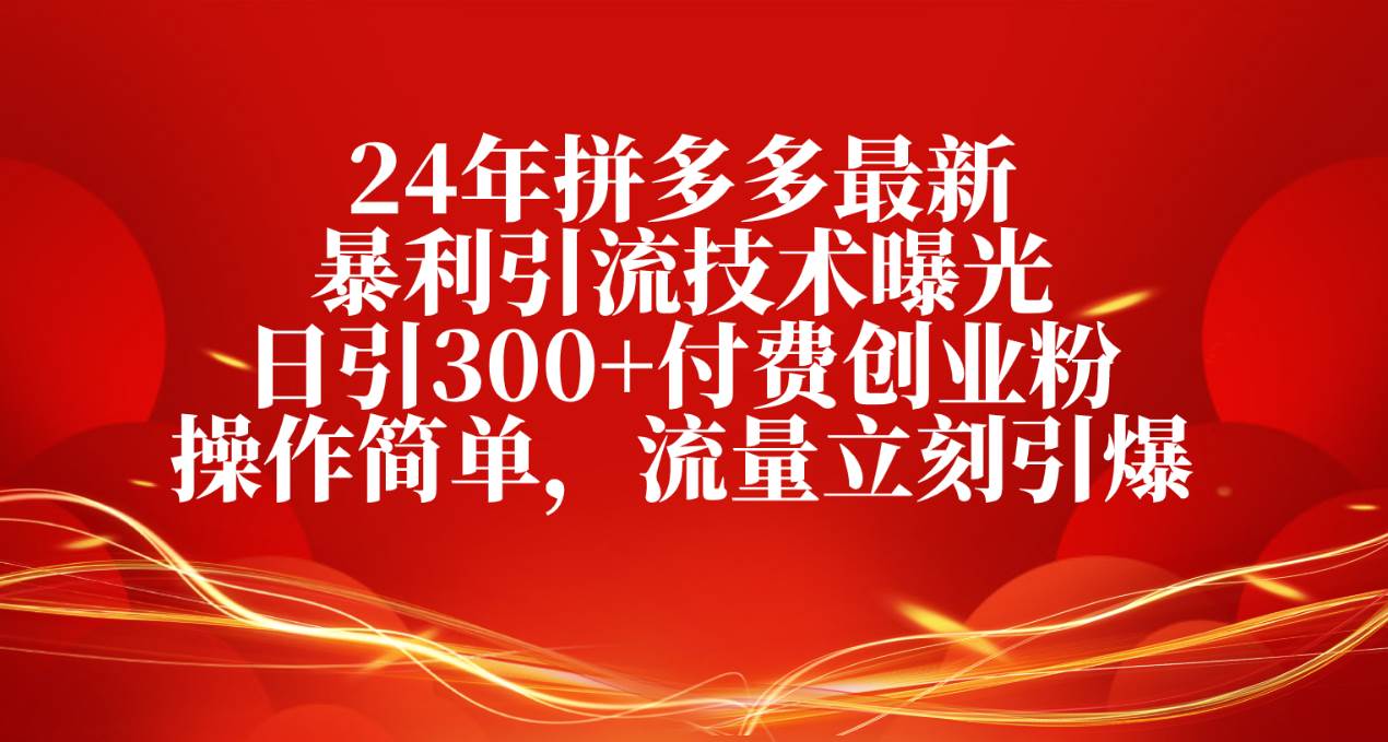 24年拼多多最新暴利引流技术曝光，日引300+付费创业粉，操作简单，流量...|媒矿库
