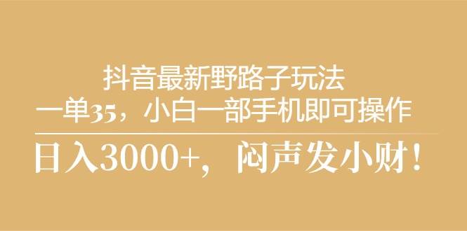 抖音最新野路子玩法，一单35，小白一部手机即可操作，，日入3000+，闷...|媒矿库
