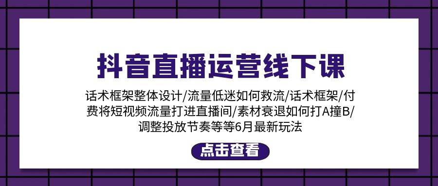抖音直播运营线下课：话术框架/付费流量直播间/素材A撞B/等6月新玩法|媒矿库