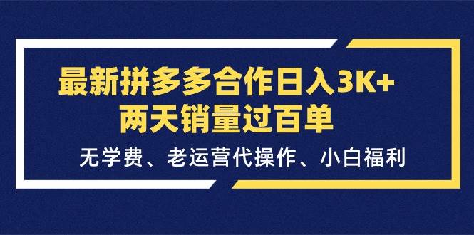 最新拼多多合作日入3K+两天销量过百单，无学费、老运营代操作、小白福利|媒矿库