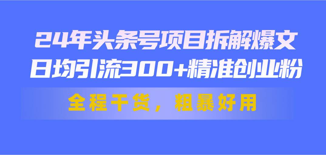 24年头条号项目拆解爆文，日均引流300+精准创业粉，全程干货，粗暴好用|媒矿库
