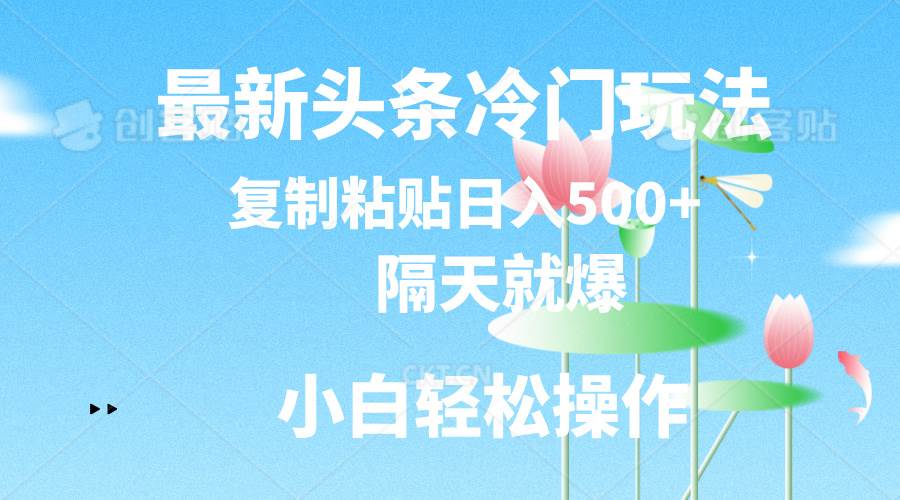 最新头条冷门玩法，隔天就爆，复制粘贴日入500+|媒矿库